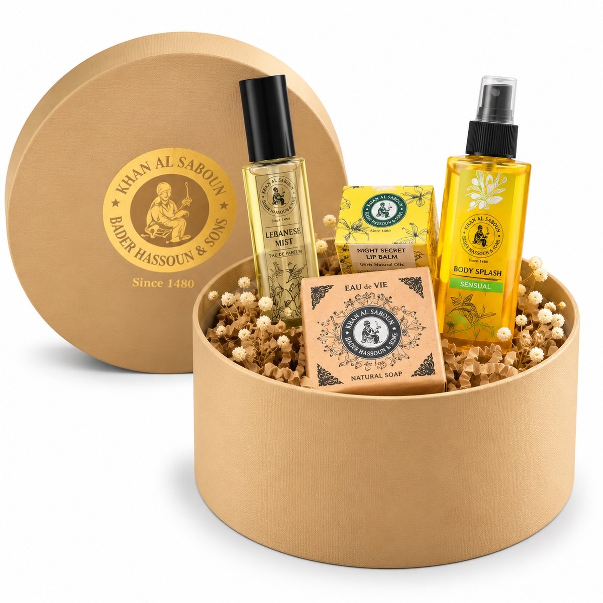 Khan Al Saboun Medium Round Box Beige Gift Set