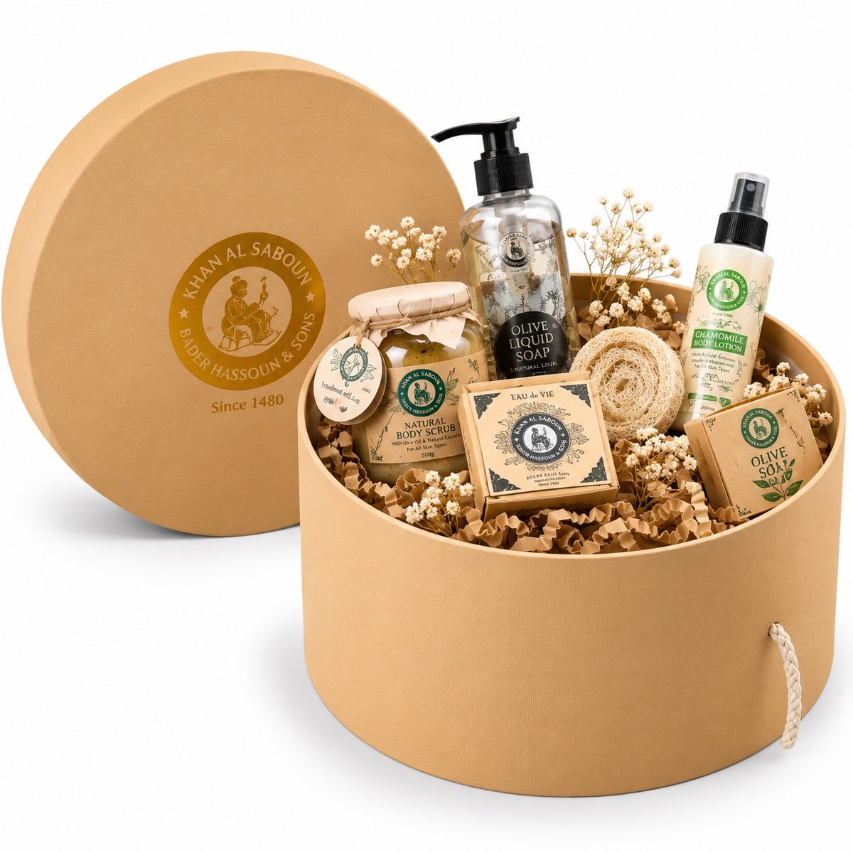 Khan Al Saboun Large Round Box Beige Gift Set