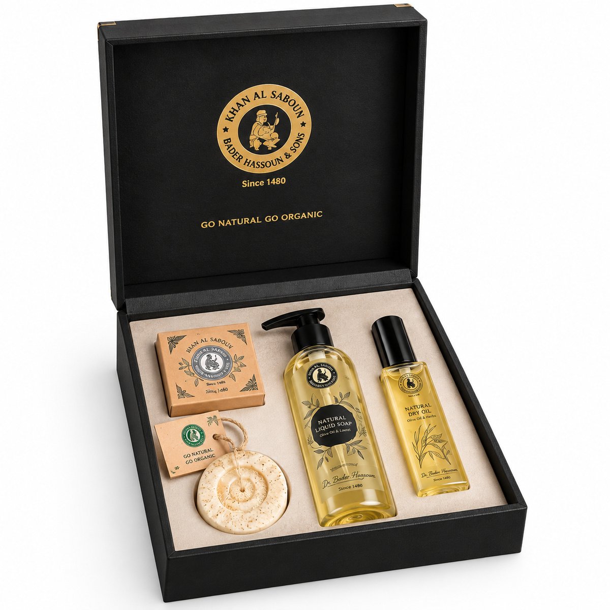 Khan Al Saboun Leather Wood Box Black Gift Set
