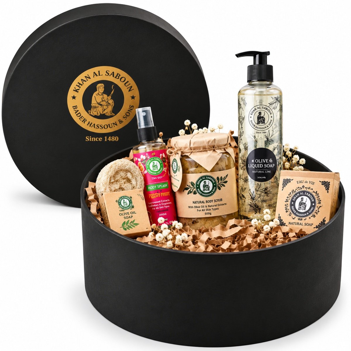 Khan Al Saboun Large Round Box Black Gift Set