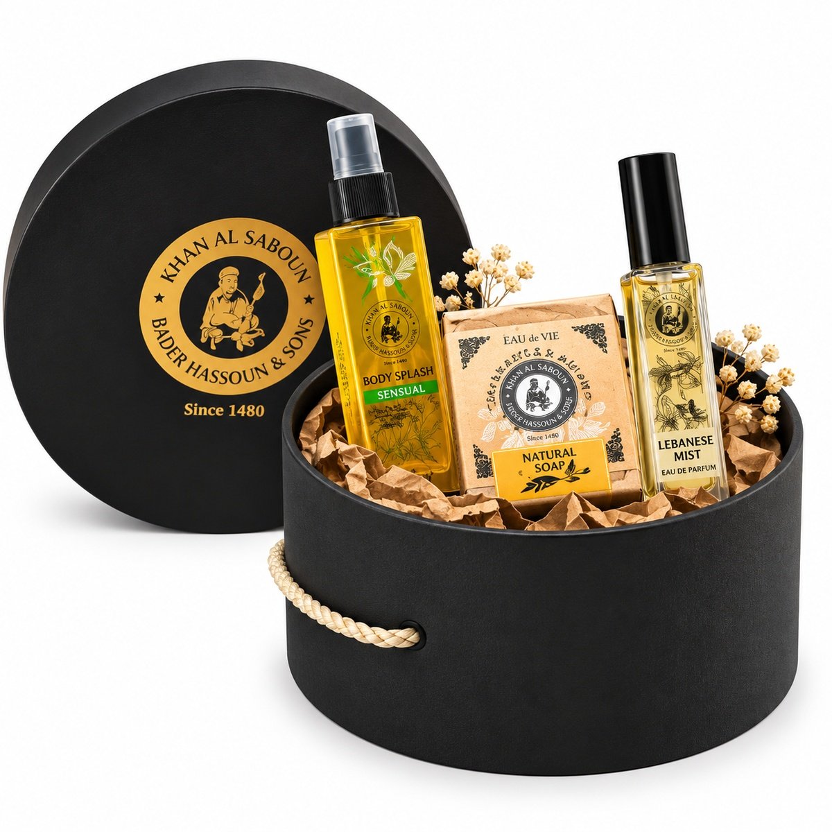 Khan Al Saboun Medium Round Box Black Gift Set
