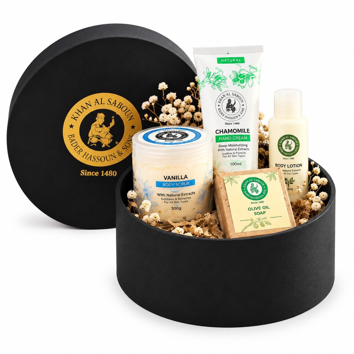 Khan Al Saboun Small Round Box Black Gift Set