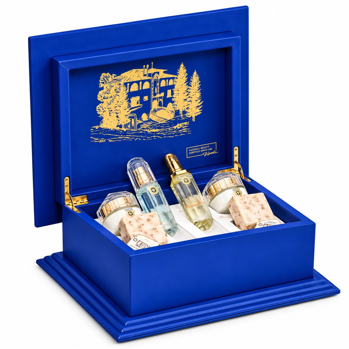 Khan Al Saboun King Charles Box blue Cedar and Gold Gift Set