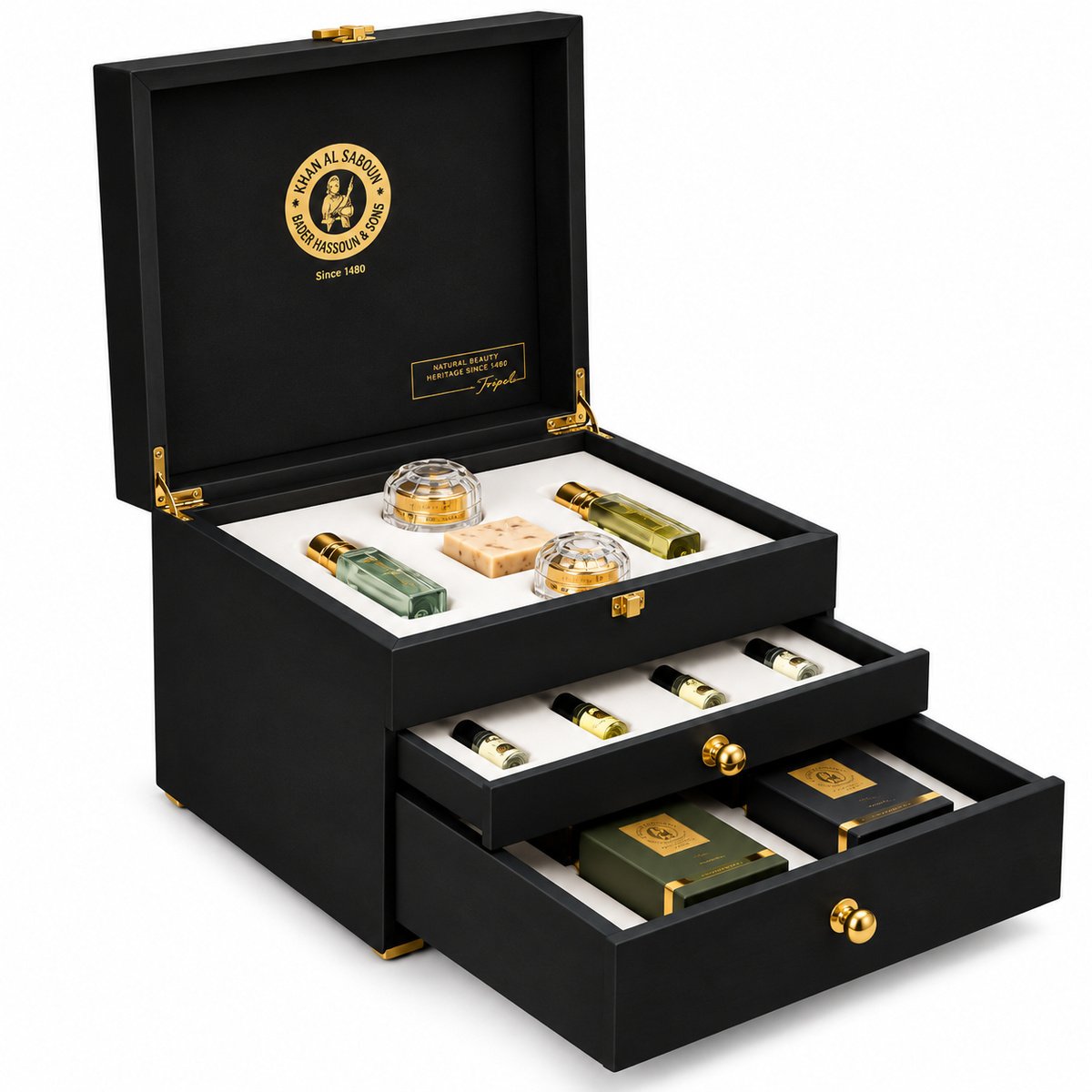 Khan Al Saboun Black Luxurious Box 3 Drawers Gift Set