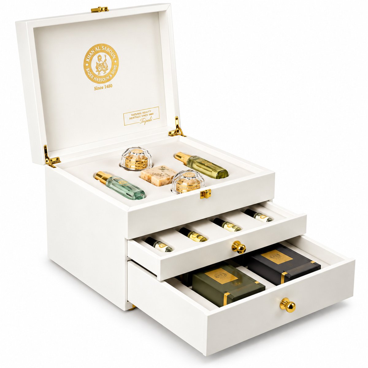 Khan Al Saboun White Luxurious Box 3 Drawers Gift Set