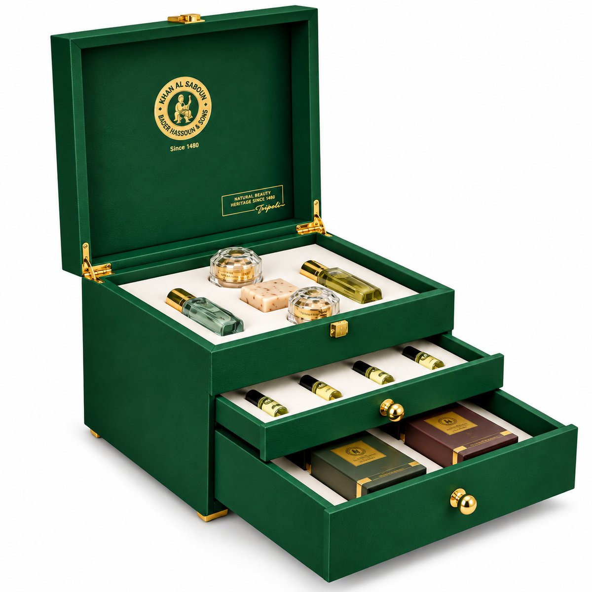 Khan Al Saboun Green Luxurious Box 3 Drawers Gift Set