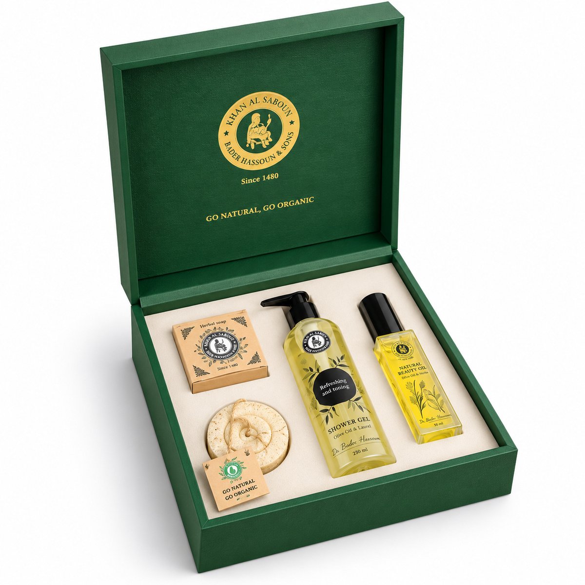 Khan Al Saboun Leather Wood Box Green Gift Set