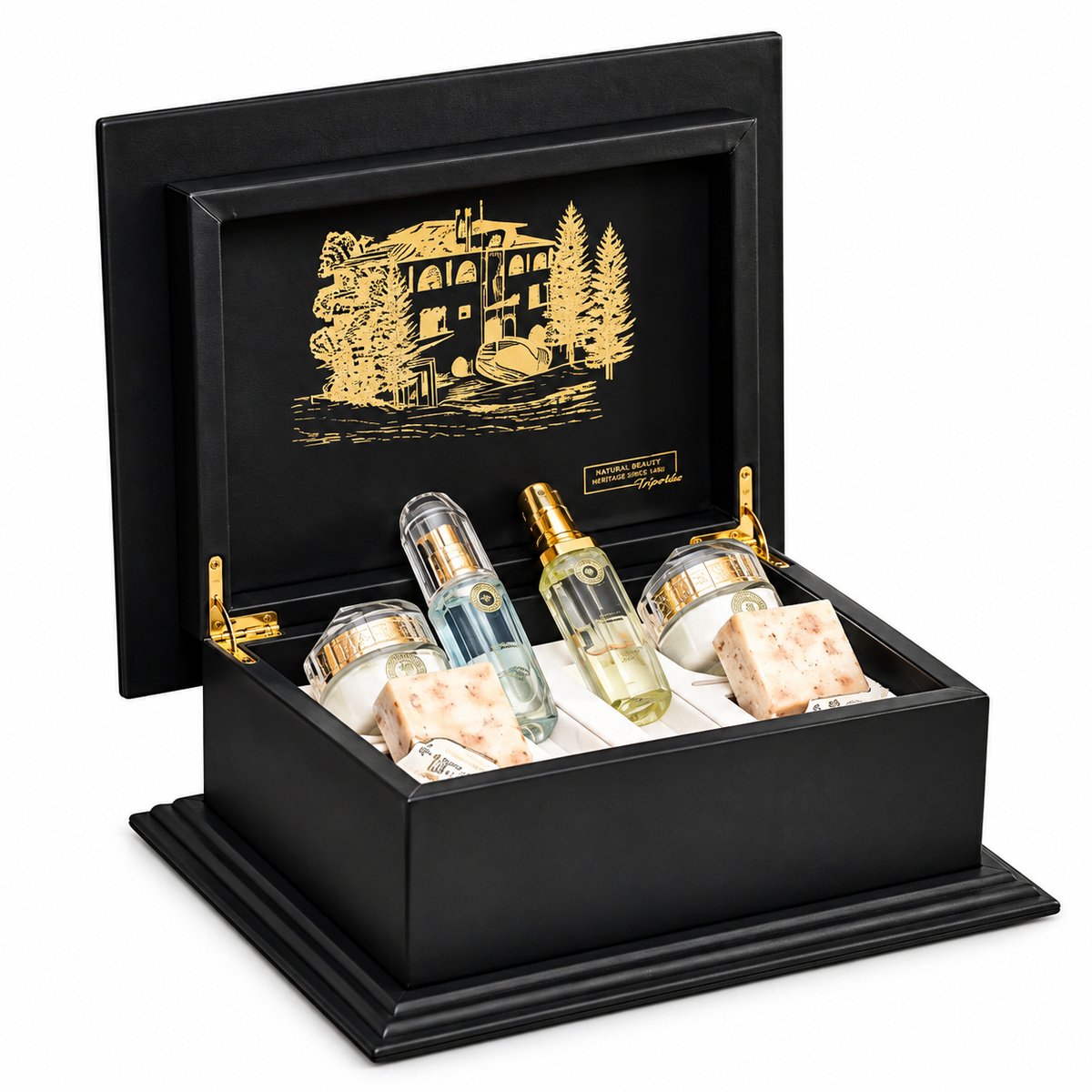 Khan Al Saboun King Charles Box Black Cedar and Gold Gift Set