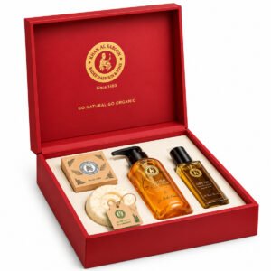 Khan Al Saboun Leather Wood Box Red Gift Set