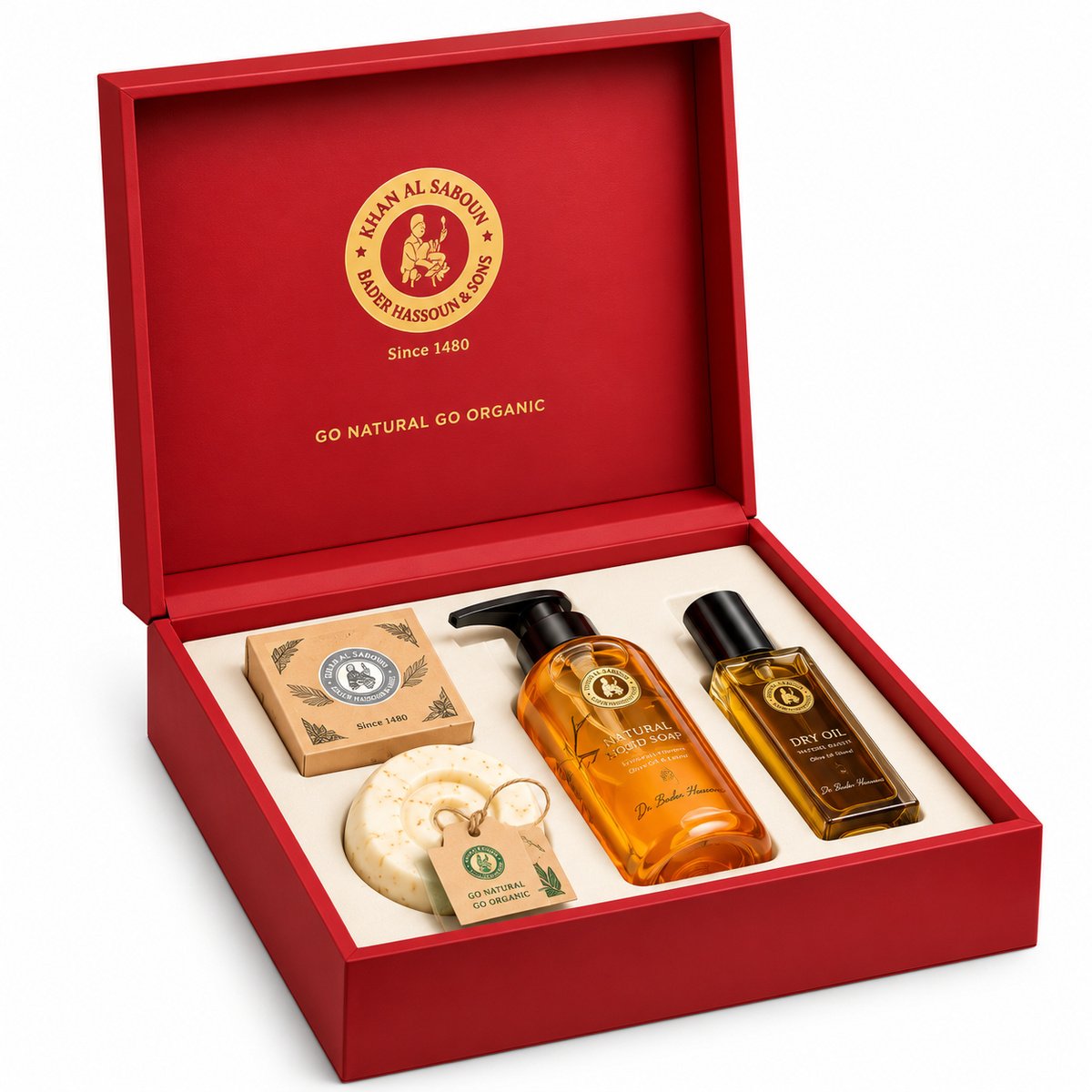 Khan Al Saboun Leather Wood Box Red Gift Set