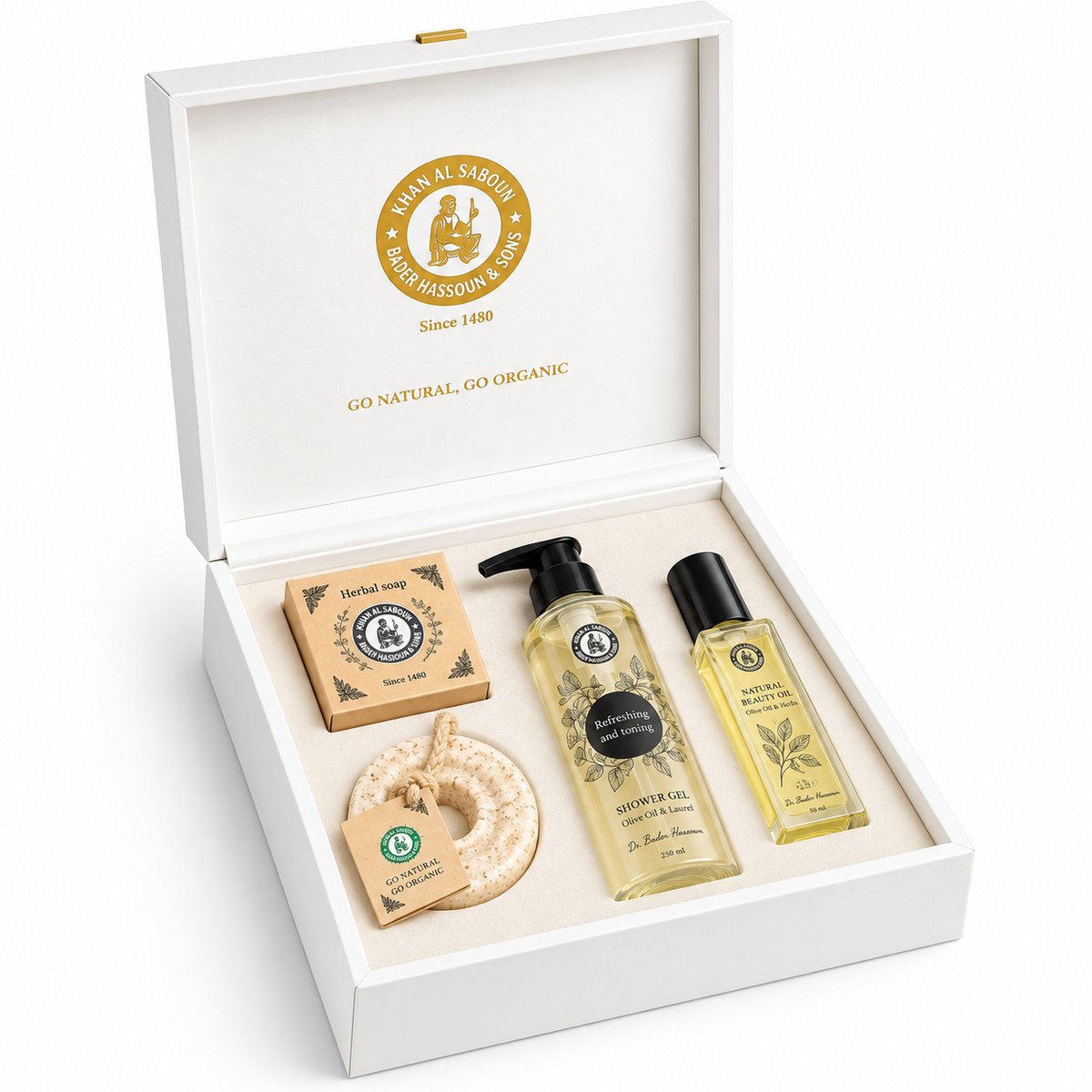 Khan Al Saboun Leather Wood Box White Gift Set
