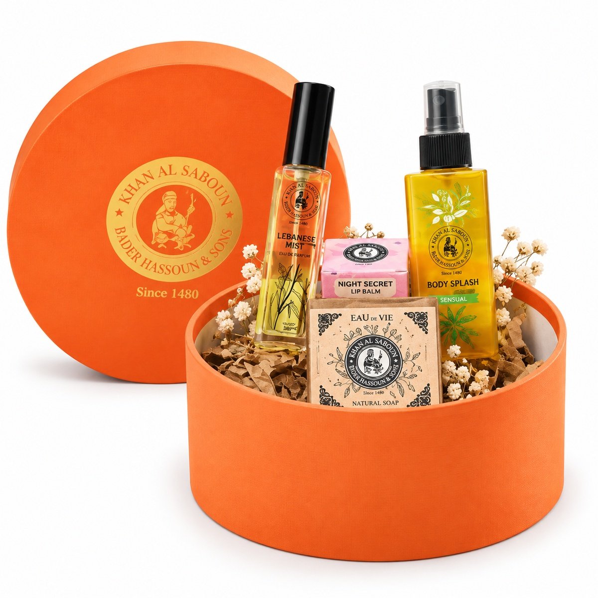 Khan Al Saboun Medium Round Box Orange Gift Set