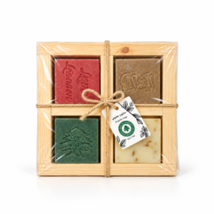 Lebanese Heritage Wooden Box – 4 Herbal Soaps