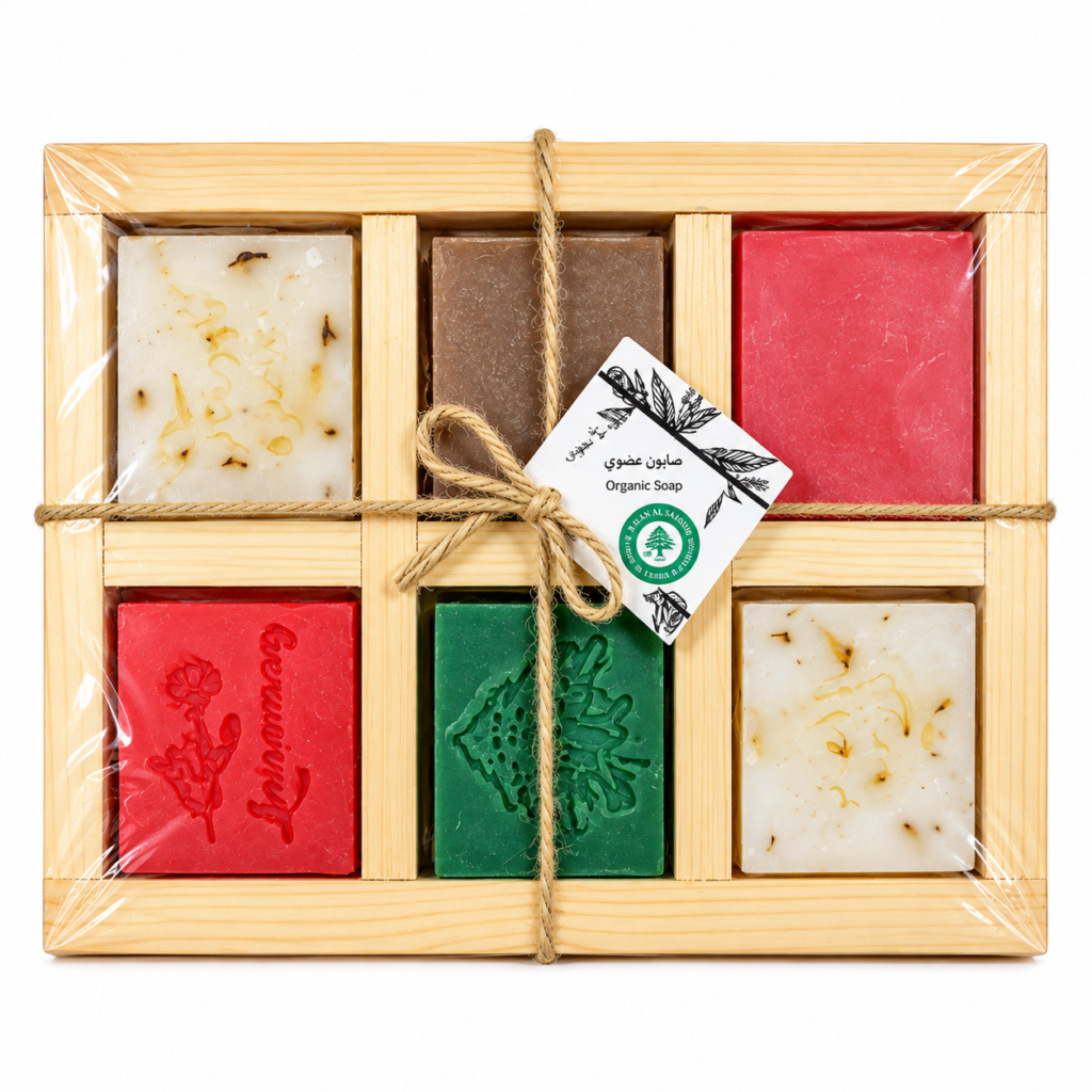 Khan Al Saboun Lebanese Heritage Wooden Box with six herbal soaps